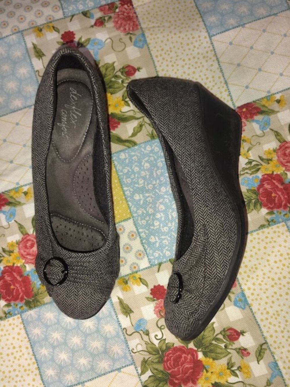 Grey Deflex Comfort Tweed Wedges